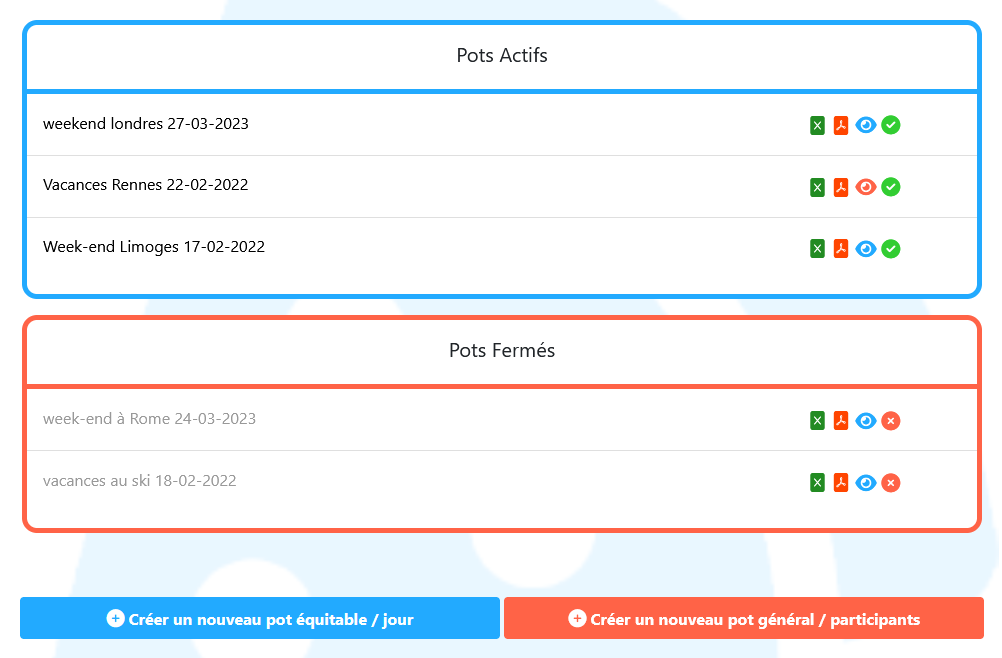 image de la page de la liste des pots